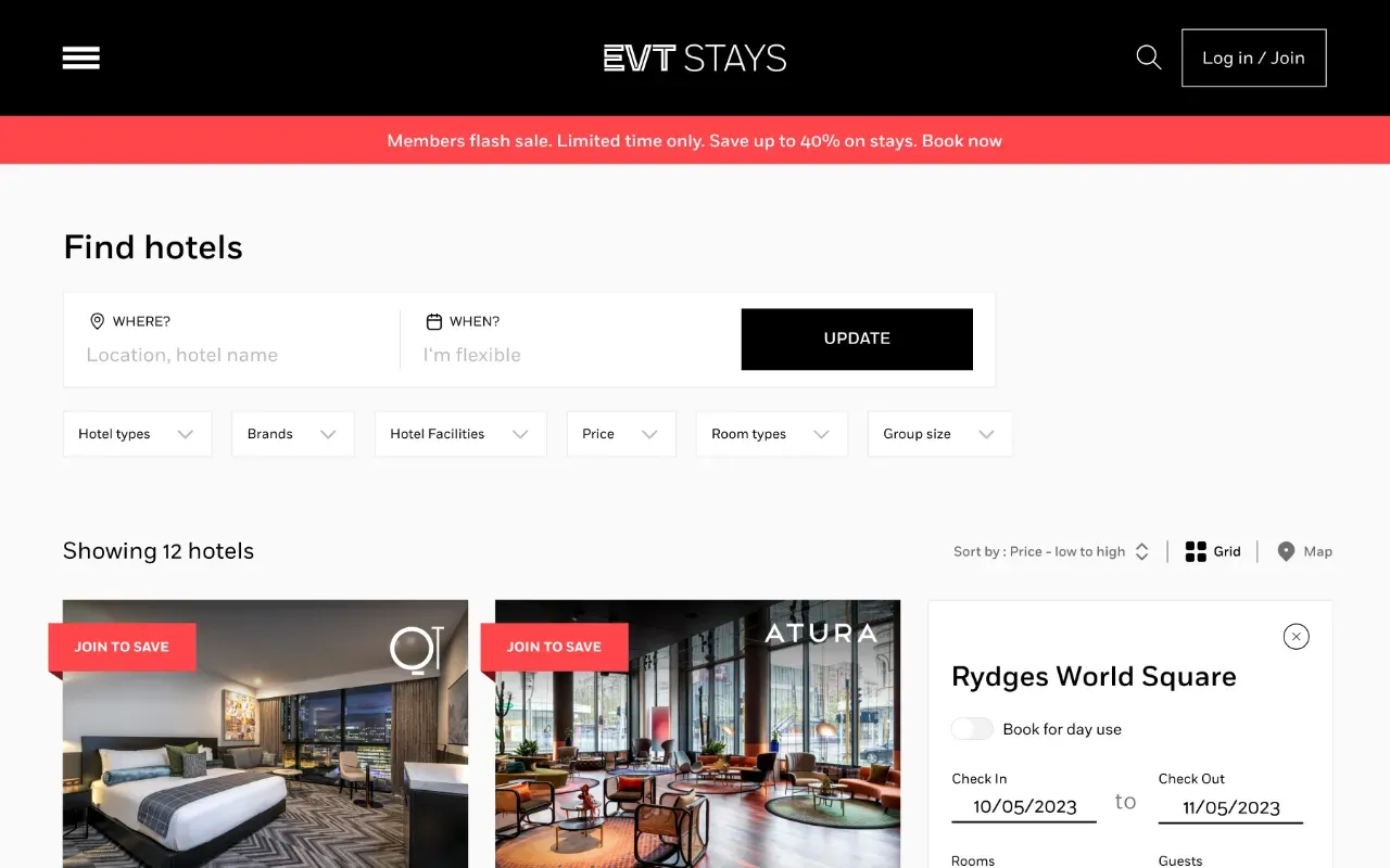 EVT Stays — Find hotels