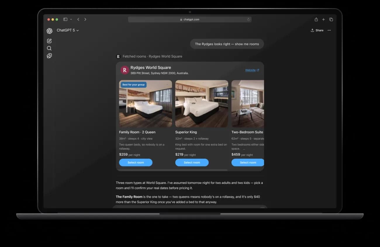 EVT Hotels — ChatGPT App — Show rooms