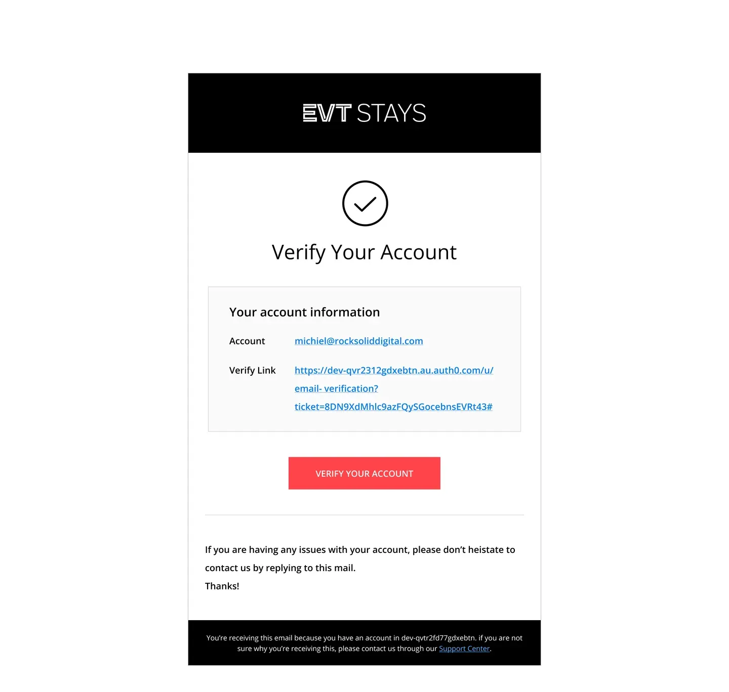 EVT Hotels — Welcome email for new members