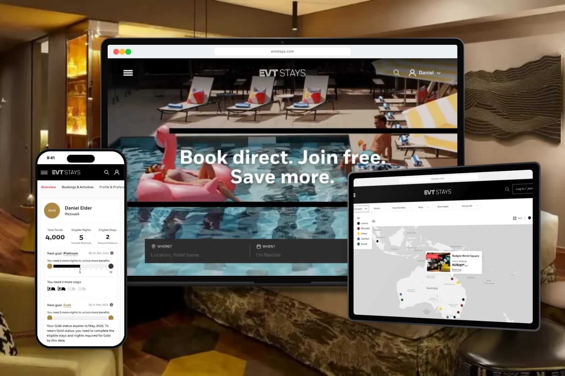 EVT Stays on desktop and mobile