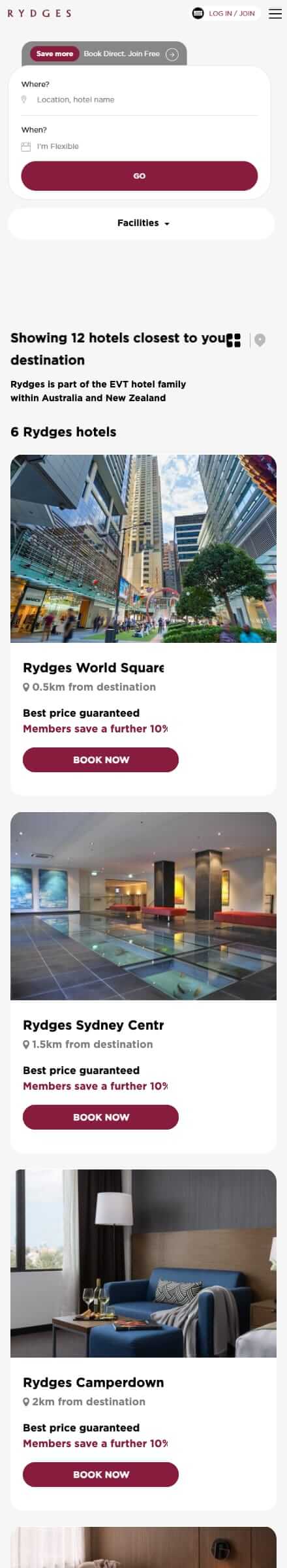 EVT Hotels — Find a hotel — mobile