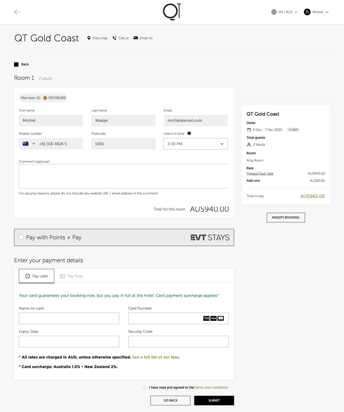 EVT Hotels — Payment